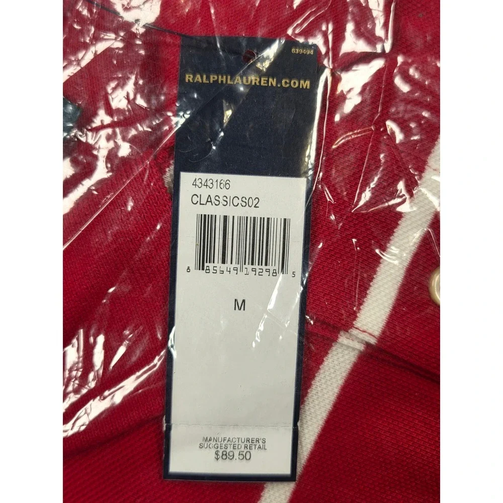 NEW Polo Ralph Lauren Mens Shirt Polo Red White Stripes Pony M Vintage NWT